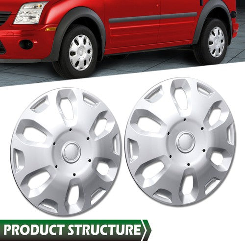 Solid Spare Fit For 10-13 Ford Transit Connect Van 15" Wheel Cover Hubcap Silver 2pcs