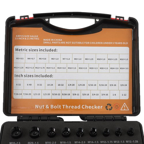 Solid Spare 23 Metric & 21 Inch Nut and Bolt Gauge 44 Nut and Bolt Thread Checker in Case