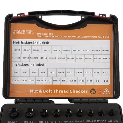 Solid Spare 23 Metric & 21 Inch Nut and Bolt Gauge 44 Nut and Bolt Thread Checker in Case
