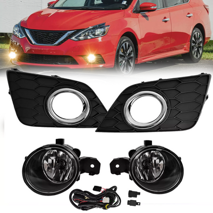 Pair of Front Fog Lights Bumper Lamps w/Switch kits For 2016-2019 Nissan Sentra