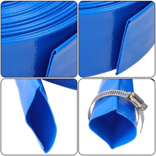 Solid Spare 2" x 50FT Irrigation Discharge PVC Hose with Two Hose Collets Blue