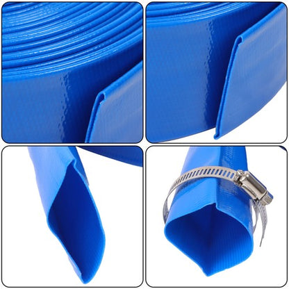 Solid Spare 2" x 50FT Irrigation Discharge PVC Hose with Two Hose Collets Blue