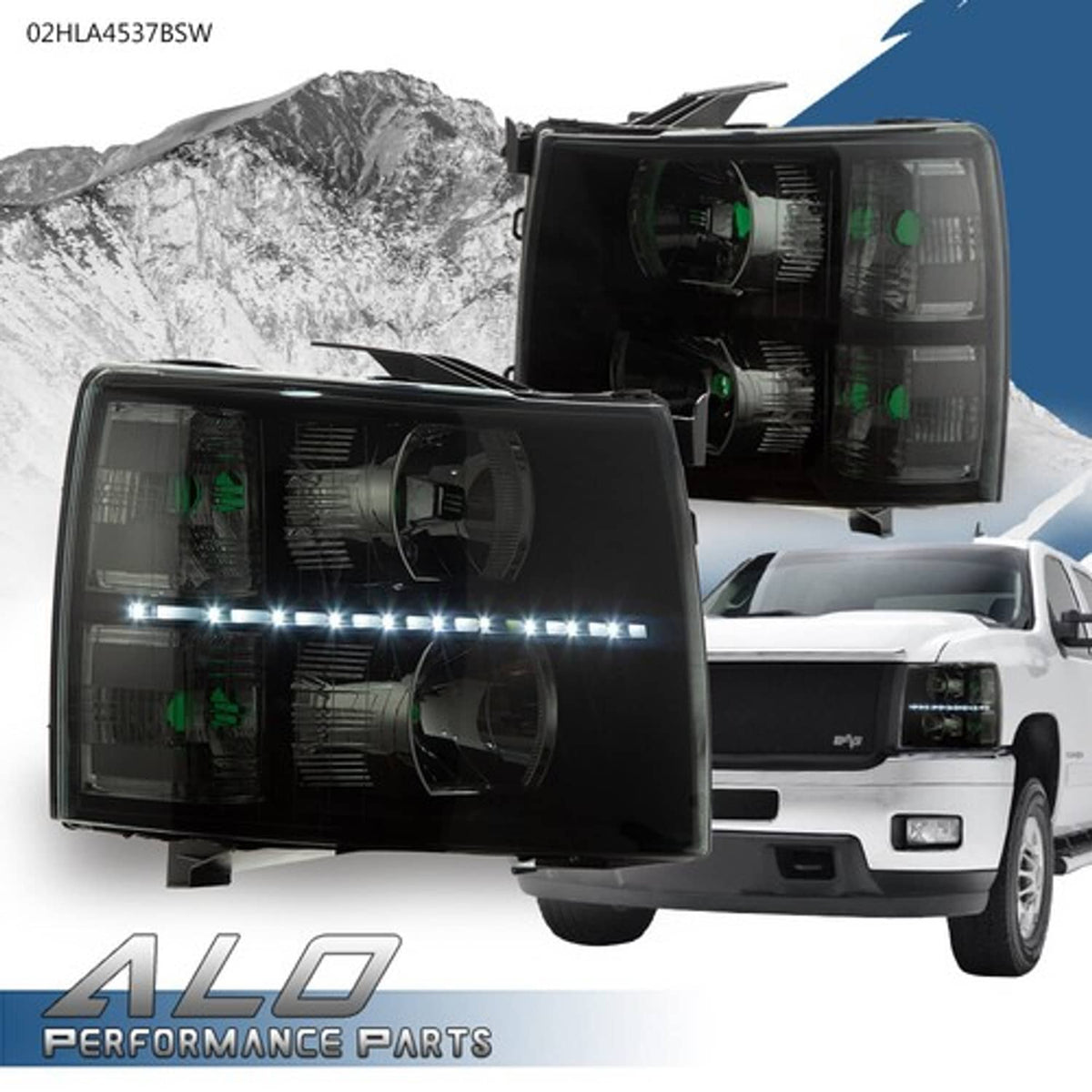 Solid Spare Fit For 07-13 Chevy Silverado 1500 2500 3500 Smoke Lens LED DRL Headlights