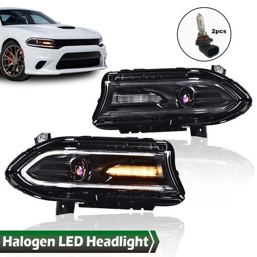 Solid Spare Fit For Dodge Charger 2015-2022 Projector Headlights LED DRL Halogen Lamps Pair