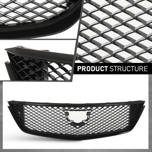 Solid Spare Front Bumper Hood Mesh Grille Grill Black Fit For 2020-2024 Cadillac CT5