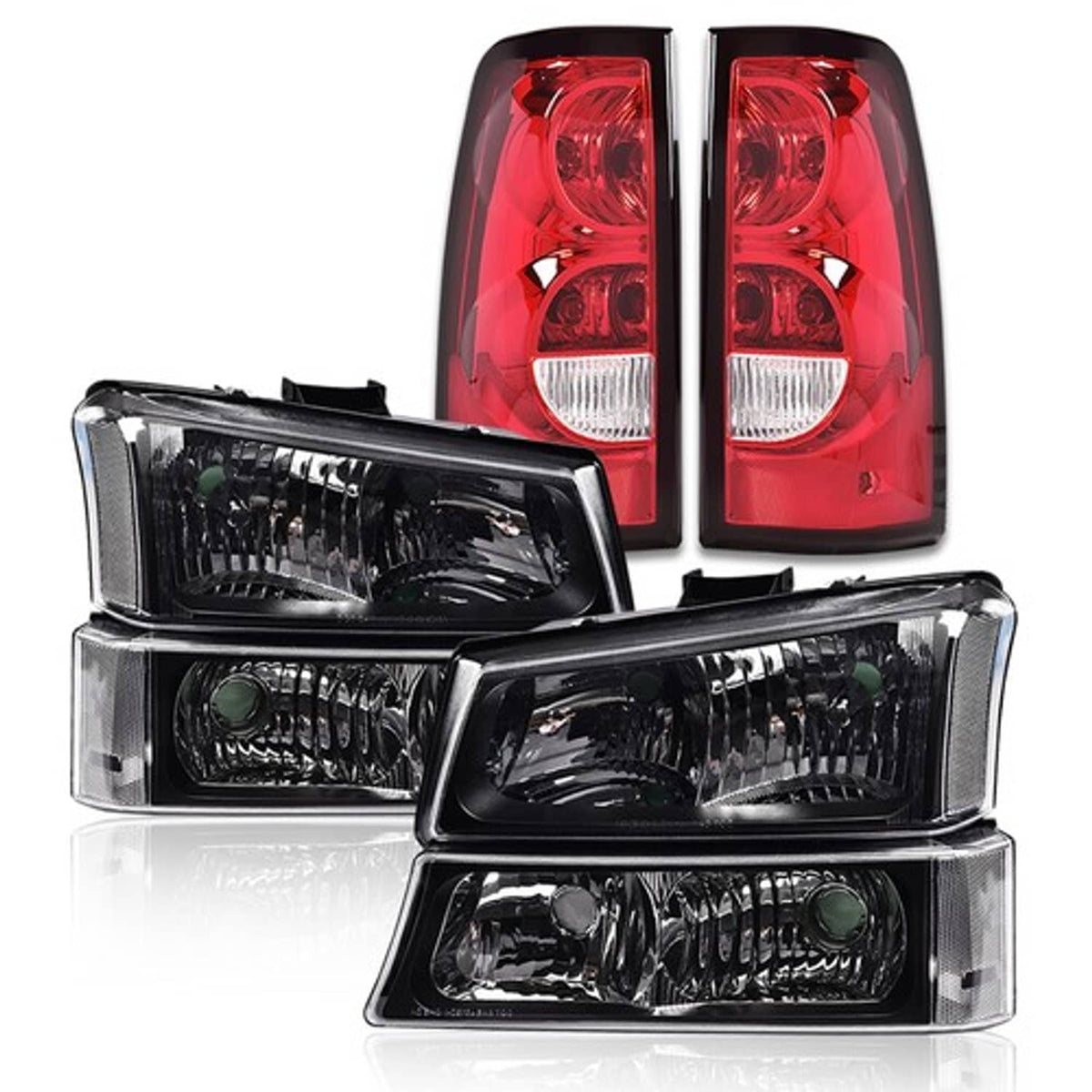 Solid Spare Fit For 2003-2006 Chevrolet Silverado Clear Corner Black Headlights+Tail Lights