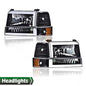 Solid Spare Fit For 92-96 Ford F-150 Bronco LED DRL Headlights Bumper Lamps Black