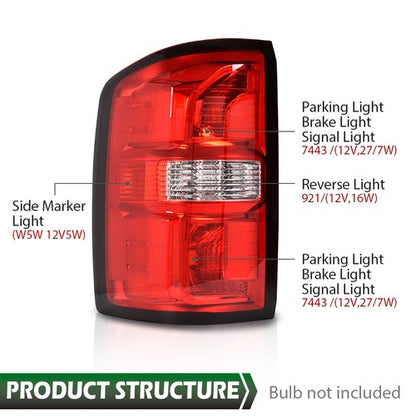 Solid Spare Rear Tail Lights Set Left & Right Fit For 2014-2018 GMC Sierra 1500 2500 3500 HD