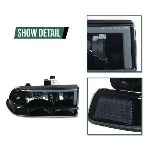 Solid Spare Fit For 1998-2004 Chevy S10 Blazer Smoke Lens Black Housing LED DRL Headlights