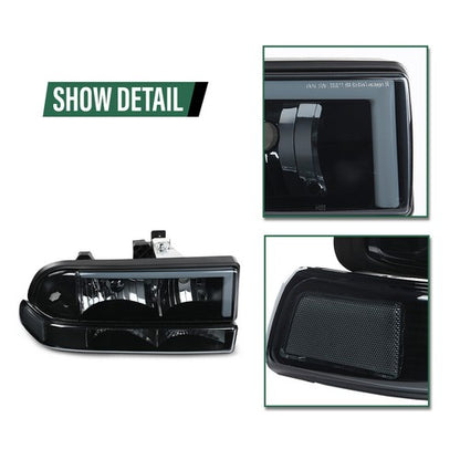 Solid Spare Fit For 1998-2004 Chevy S10 Blazer Smoke Lens Black Housing LED DRL Headlights