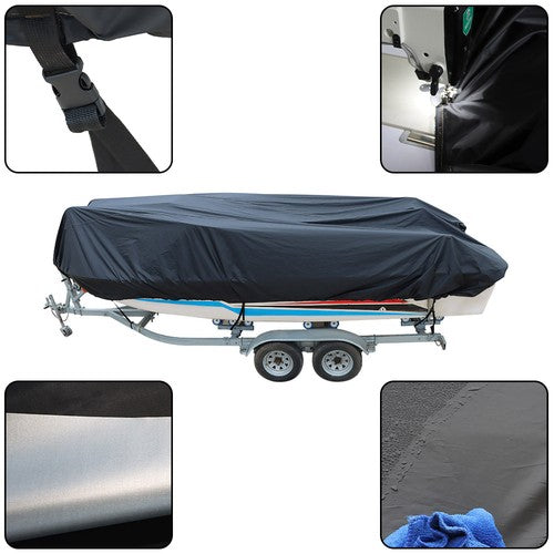 Solid Spare 11-13ft Waterproof Heavy Duty Boat Cover V-Hull Runabouts 420D Black