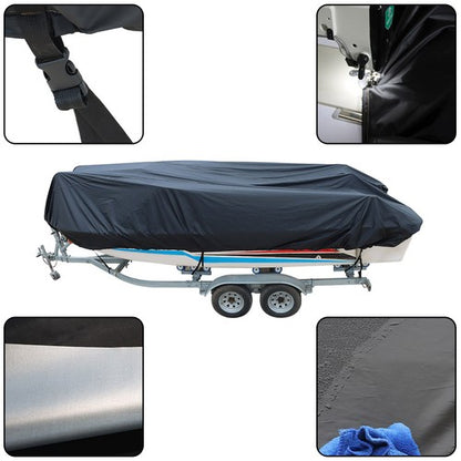 Solid Spare 11-13ft Waterproof Heavy Duty Boat Cover V-Hull Runabouts 420D Black