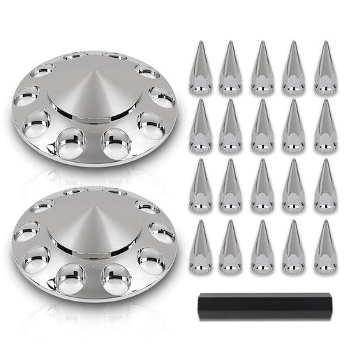 Solid Spare For Semi Truck Wheel Cover 33mm Nut Covers Front Hub Cover Set Silver Spiked