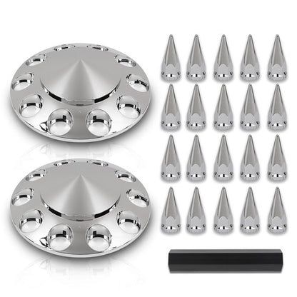 Solid Spare For Semi Truck Wheel Cover 33mm Nut Covers Front Hub Cover Set Silver Spiked