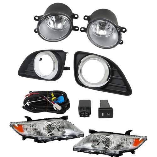 Solid Spare Fog Lights Switch Kits Headlights Set For 2010-2011 Toyota Camry Clear Projector