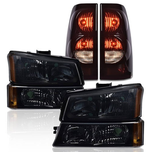 Solid Spare Fit For 03-06 Chevrolet Silverado Smoke Lens Black Headlights+Tail Lights