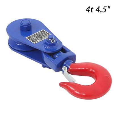 Solid Spare 4 Ton Snatch Block with Hook - 8800lbs Capacity, 4.5" Sheave, 1/2" Wire Rope