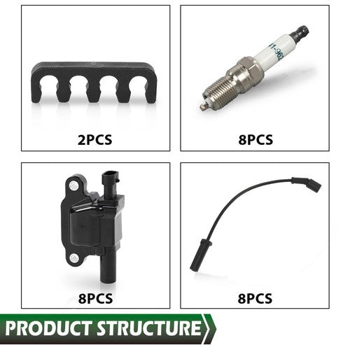 Solid Spare 8PCS Fit For Silverado 1500 Tahoe GMC Square Ignition Coil & Spark Plug & Wires