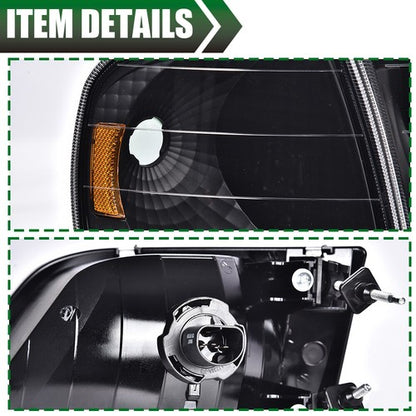 Solid Spare Amber Black Headlights & Corner Lights Fit For 1997-2003 Ford F150 Expedition