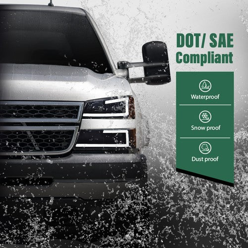 Solid Spare LED DRL Headlights Smoke Black Fit For 2003-2007 Chevy Silverado Avalanche