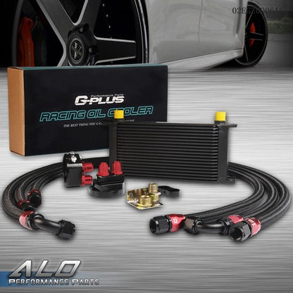 Solid Spare 19 Row 10AN Universal Aluminum Engine Oil Cooler + Filter Relocation Adapter Kit