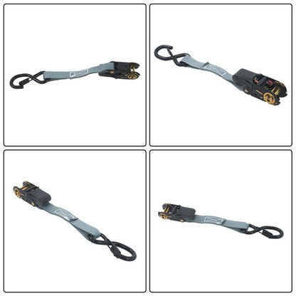 Solid Spare 4 Pack Ratchet Strap Polyester Gray 2200lbs 1in*15ft S Hook 36' Stretch Cord*2