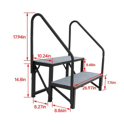 Solid Spare 2 Step RV Steps with 2 Handrails w/Step Mat 660 lbs Load Capacity For Trailers