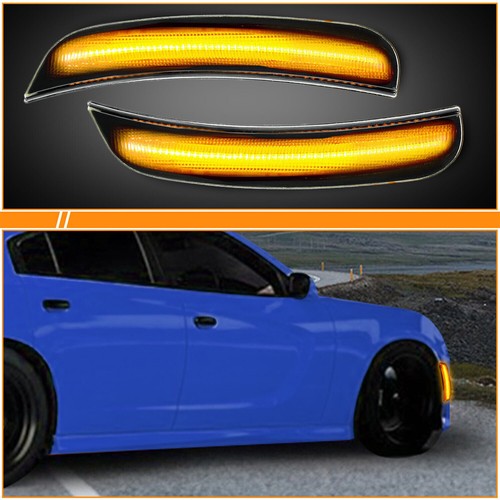 Solid Spare For 15-22 23 Dodge Charger LED Front Bumper Side Marker Light Lamp Smoked Amber