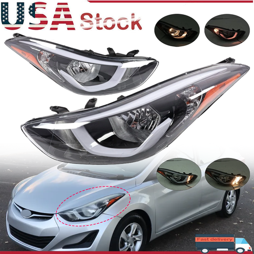 For 2014 2015 2016 Hyundai Elantra Headlights Assembly Left Right Pair w/ Bulbs