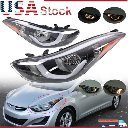 For 2014 2015 2016 Hyundai Elantra Headlights Assembly Left Right Pair w/ Bulbs