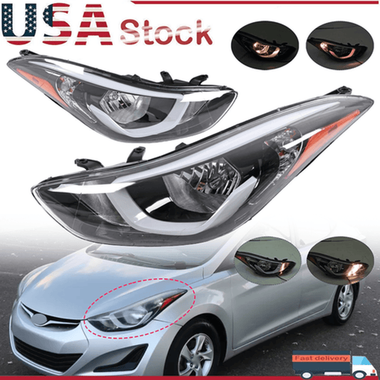 Solid Spare For 2014 2015 2016 Hyundai Elantra Headlights Assembly Left Right Pair w/ Bulbs