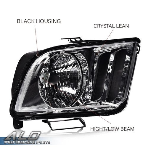 Solid Spare Fit For 2005-2009 Ford Mustang Left & Right Clear/Chrome Headlights Replacement