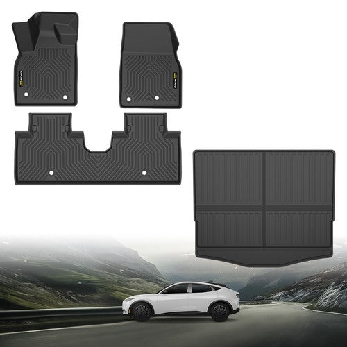 Solid Spare TPE Floor Mats+Cargo Liner Fit For 2021-2024 Ford Mustang Mach E All Weather