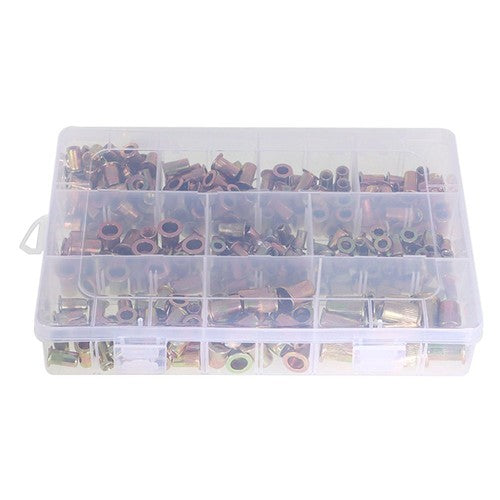 Solid Spare Zinc Steel Rivet Nut Kit 300 Pack Rivnut Nutsert Assort 150pcs Metric+150pcs SAE