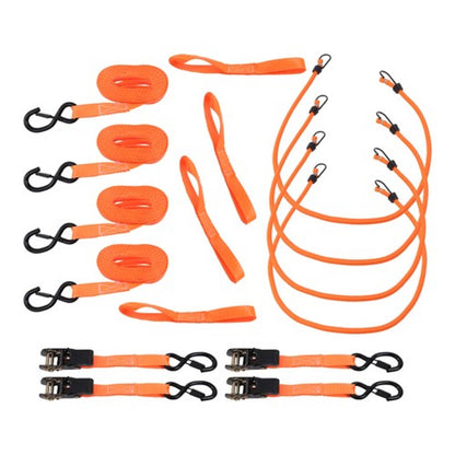 Solid Spare Ratchet Strap*4 Orange Polyester Fracture Strength 2200lbs 1in*15ft with S Hooks