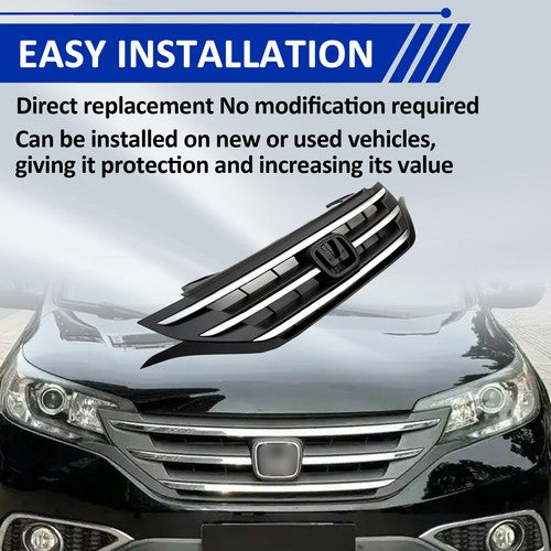 Front Bumper Upper Grille Grill w/Chrome Trim Fit 2012 2013 2014 Honda CRV CR-V