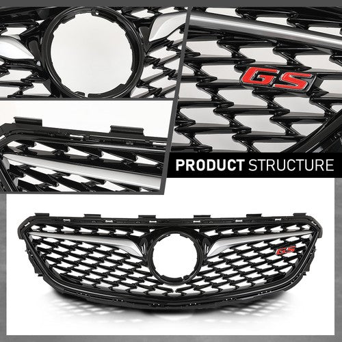 Solid Spare Fit For 2018-2020 Buick Regal Sportback Front Bumper Upper Grille Black & Chrome
