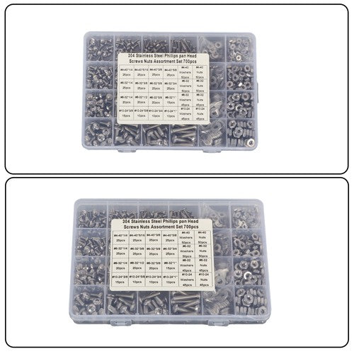 Solid Spare 700 Pack4-40#6-32#8-32#10-24 Stainless Steel Bolts and Nuts Kit With a Box