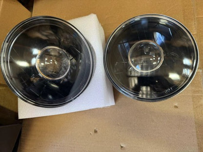 Pair 7" Inch Round Clear Lens Chrome Projector Headlights Headlamps Left Right