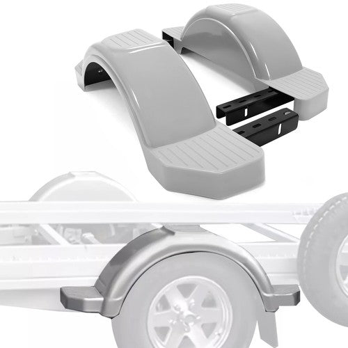 Solid Spare Set Of 2 Single Axle Trailer Fenders w/ Steps For 12" Wheels Tires Skirt Boat
