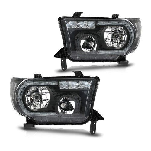 Solid Spare Fit For 07-13 Toyota Tundra 08-17 Sequoia Black/Clear LED Tube Headlights