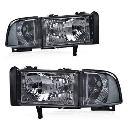 Solid Spare Fit For 94-02 Dodge Ram 1500 2500 3500 Smoke Lens Clear Corner Headlights