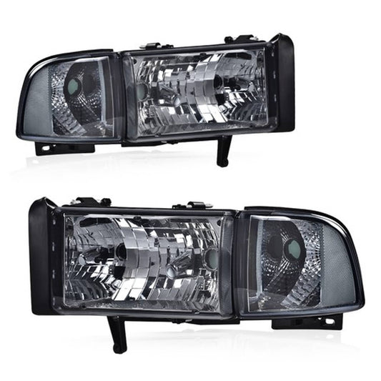 Solid Spare Fit For 94-02 Dodge Ram 1500 2500 3500 Smoke Lens Clear Corner Headlights