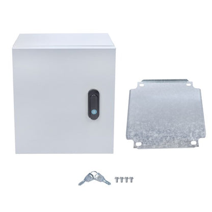 Solid Spare 12x10x6" NEMA 4X Steel Electrical Box, IP56 Waterproof Lockable w/Mounting Plate