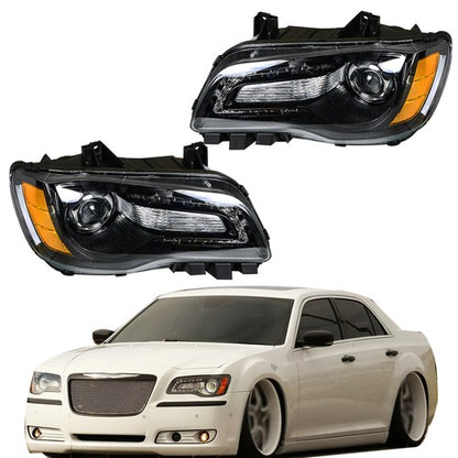 Solid Spare Pair Headlights Headlamps Halogen Black Clear Lens For Chrysler 300 2011-2014