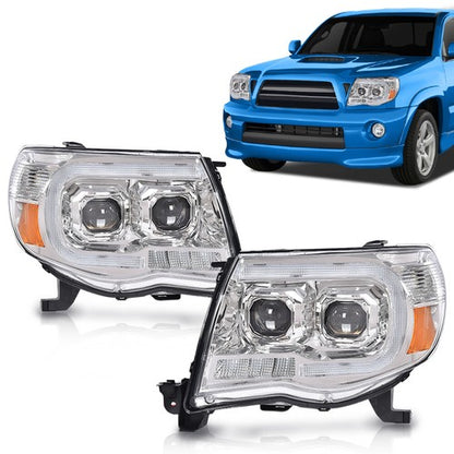 Solid Spare Fit For 05-11 Toyota Tacoma Clear Lens Chrome Dual LED Projector Headlights