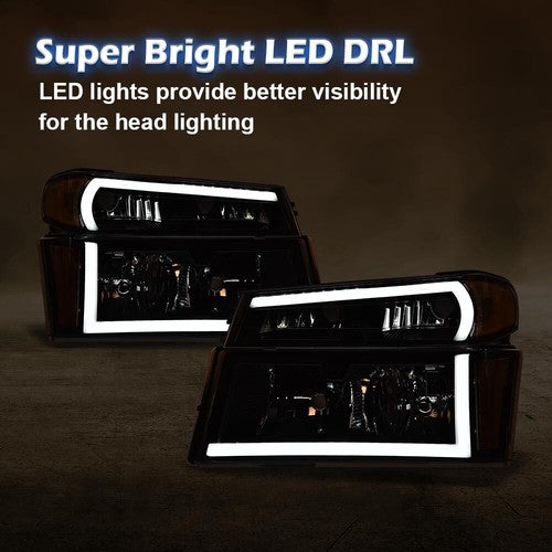 Solid Spare Fit For 04-12 Chevy Colorado GMC Canyon LED DRL Headlights Bumper Lamps Black