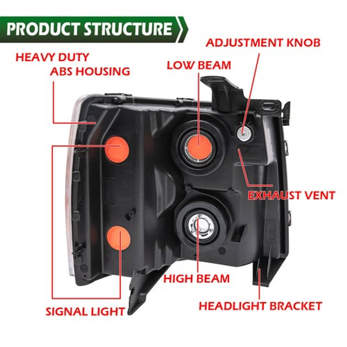 Solid Spare For 2007-2014 Chevy Silverado 1500 2500HD 3500HD Headlights Black Housing Pair