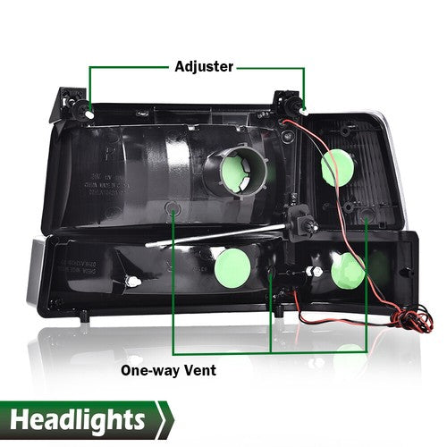 Solid Spare LED DRL Smoke/Black Headlights Bumper Lamps New Fit For 92-96 Ford F-150 Bronco