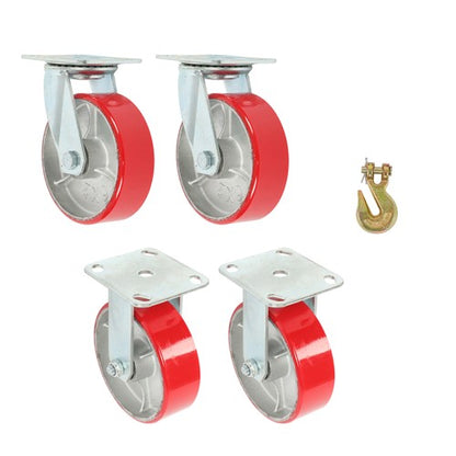 Solid Spare 4 Pack Swivel Caster Wheels 6" × 2" Polyurethane 4800Lbs (2 Swivel & 2 Rigid)